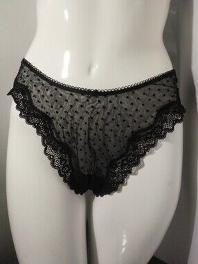 Tease Black opaque polka dot w/frilly lace waist Victoria's Secret NWT